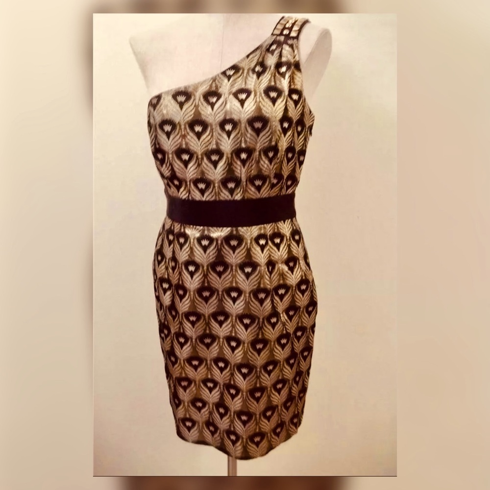Walter Baker One Shoulder Black & Gold Dress 6 NWT